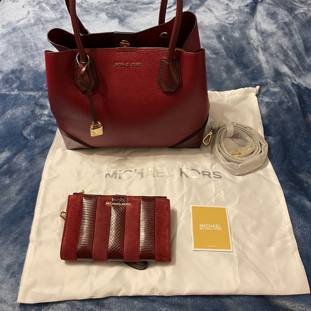 Michael Kors Oxblood Tote Bag with wallet - NWOT unused
